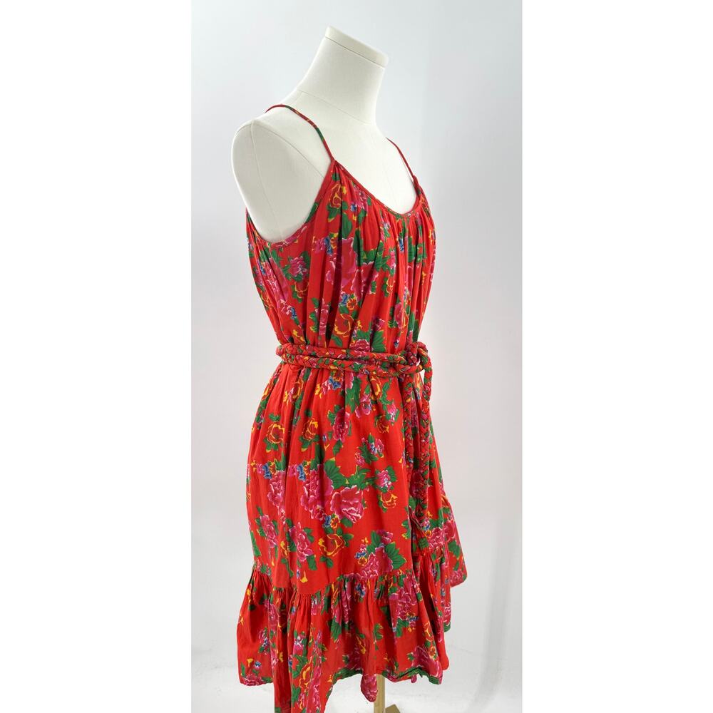 Rhode Red Lea Floral Sleeveless Dress Tie Waist Cotton Twirl Large Sundress L - Picture 2 of 10